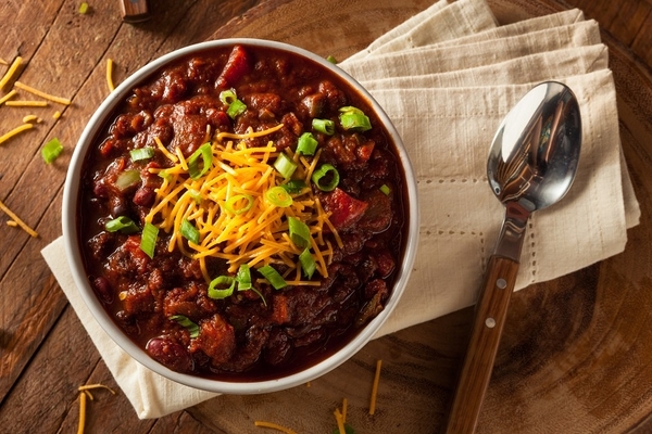 Homemade Organic Vegetarian Chili with Beans and Cheese