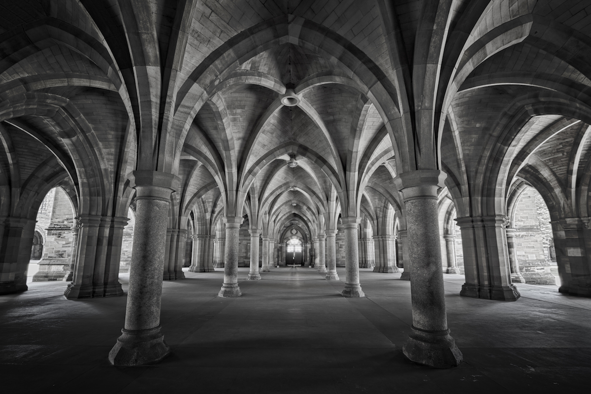 Ornate stone archways at the University of Glasgow