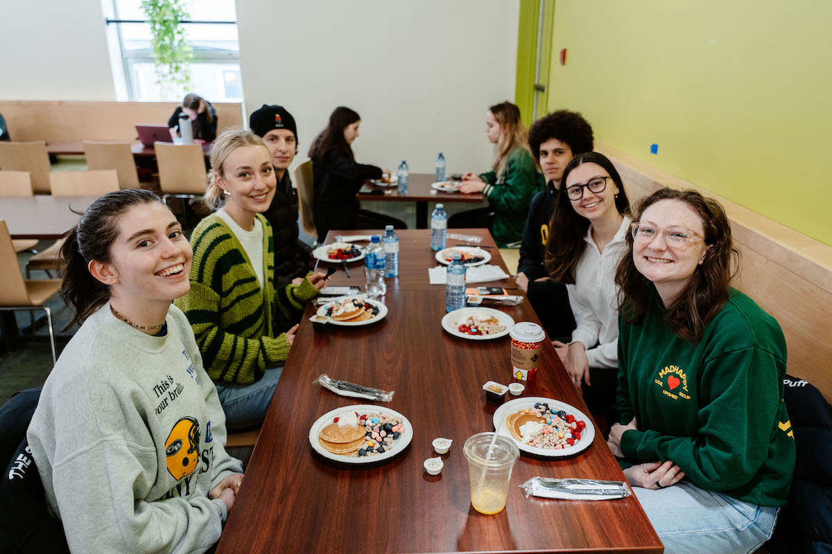 Students at the St Patrick's Day pancake breakfast