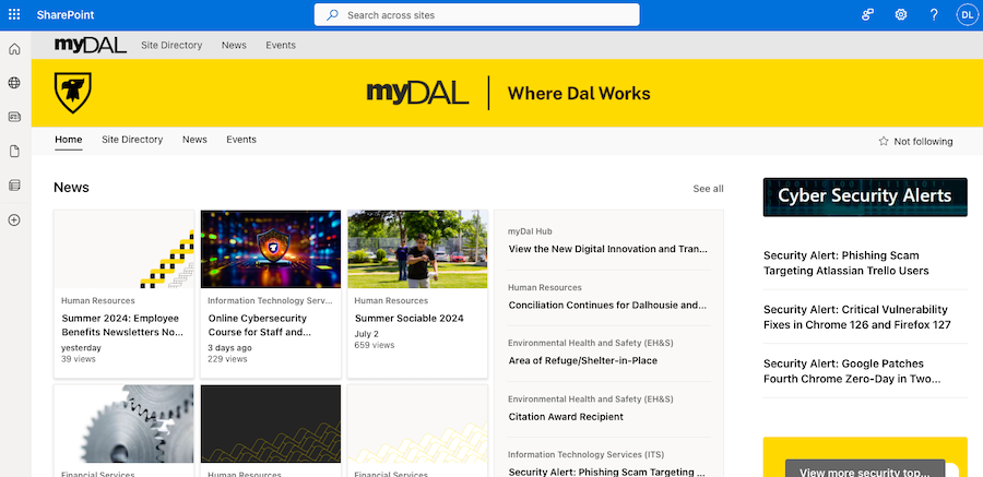 Screenshot of the myDal landing page