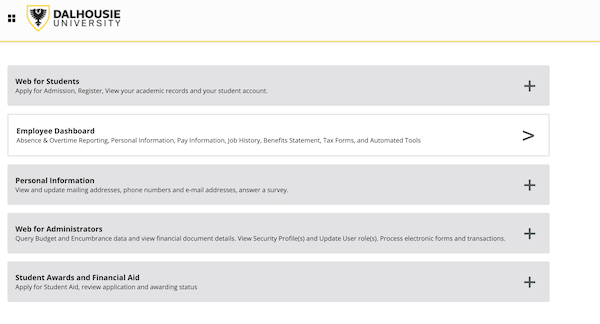 Screenshot of the Dal Online landing page