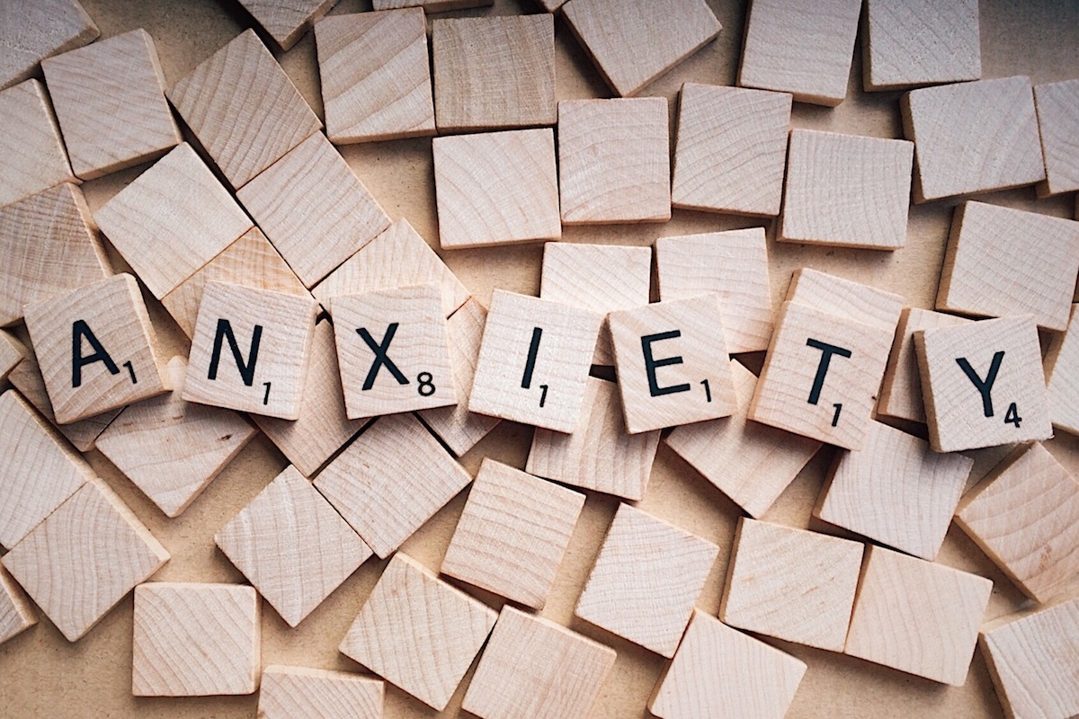 Wooden squares that spell anxiety