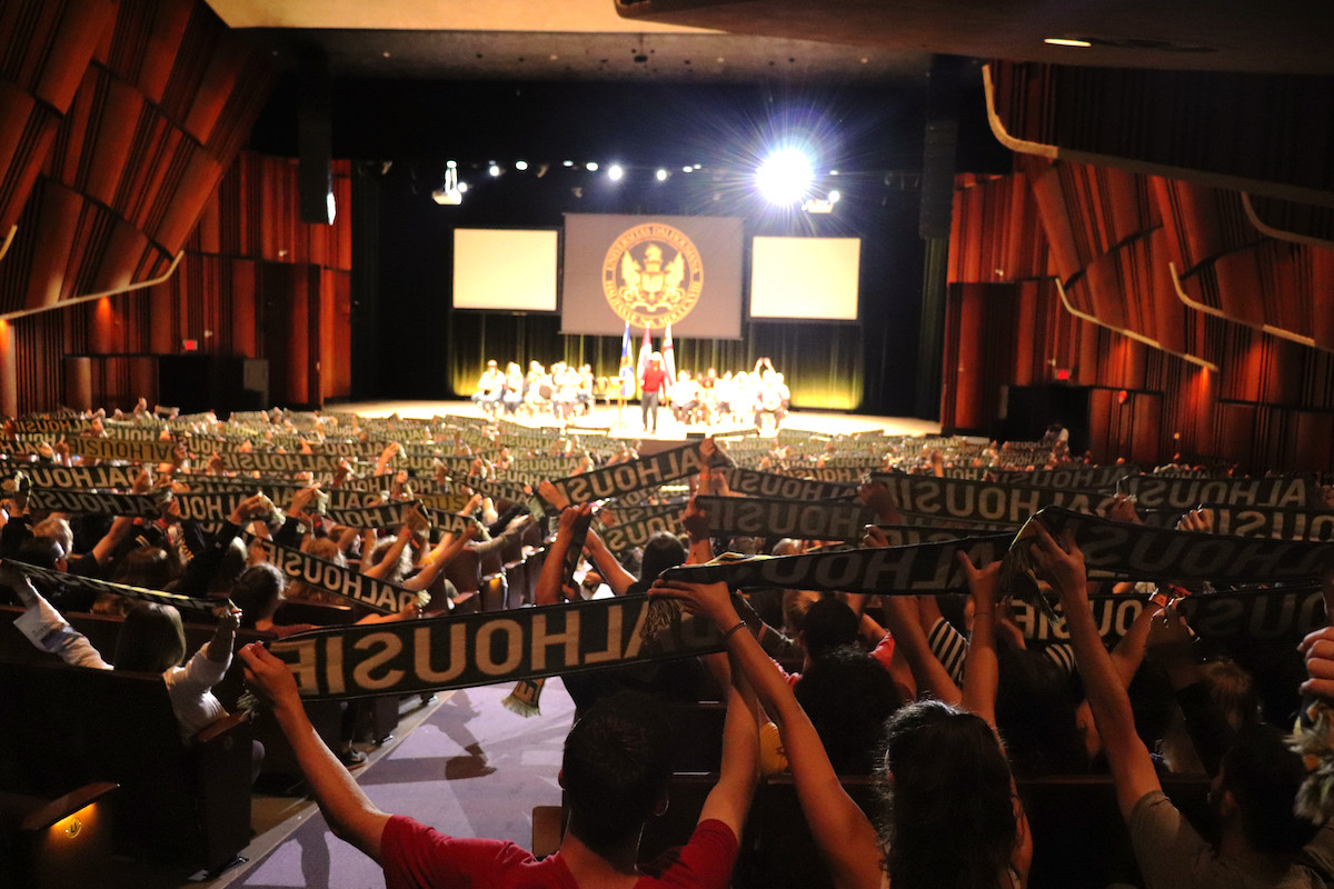 theatre full of students